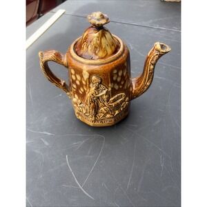 19th Century Bennington Teapot with Lid Rebekah at the Well Rockingham Glaze S1